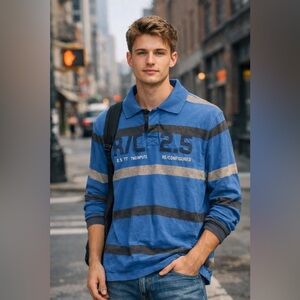 Vintage Esprit Rugby Shirt Men S Blue Striped Stitched Embroidered Urban Fit